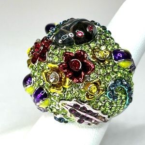 Whimsical Garden Themed Multicolored Crystal Statement Dome Ring